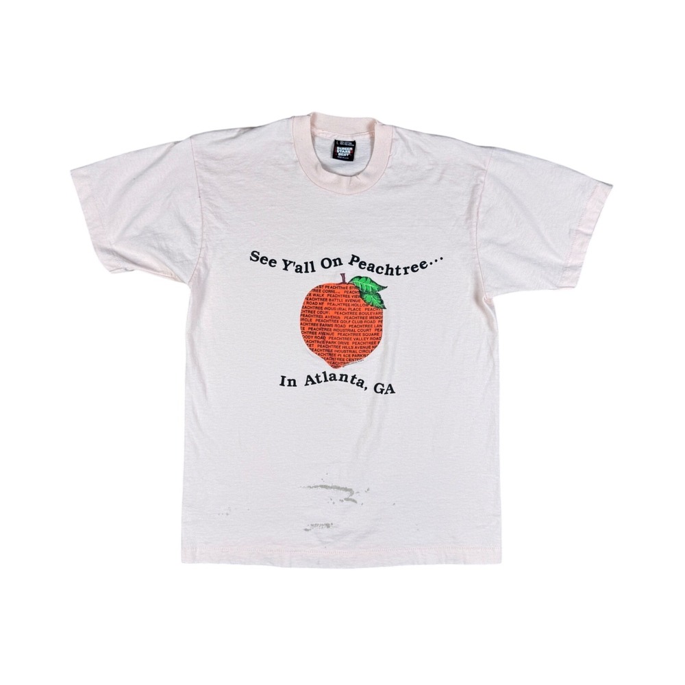 Vtg 1988 Atlanta Peachtree Graphic T-Shirt Men's Large Pink Screen Stars USA Tee